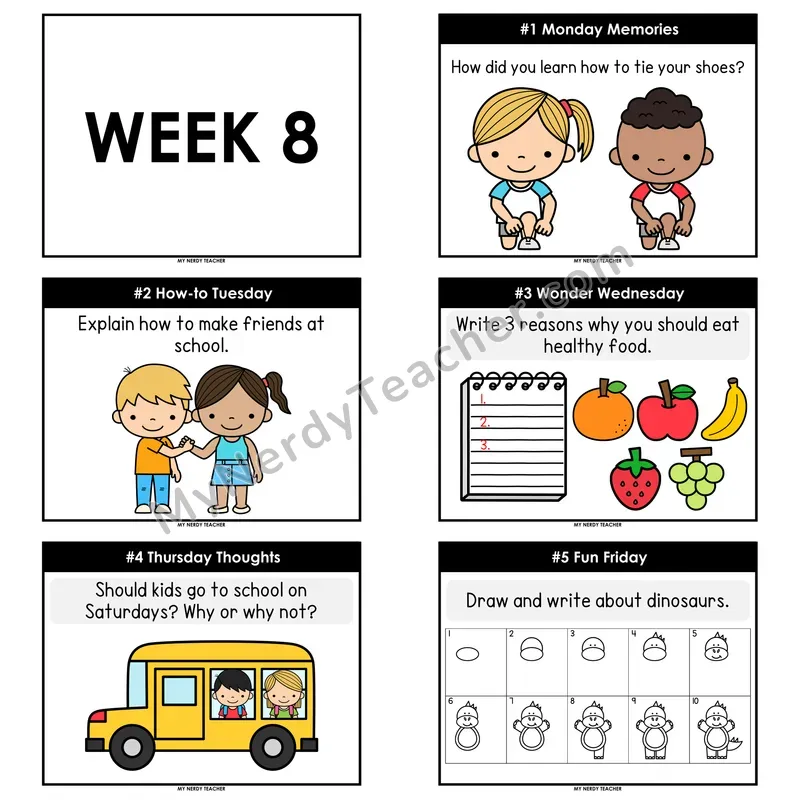 2nd & 3rd Grade Daily Writing Prompts — Week 08 (Printable PDF)