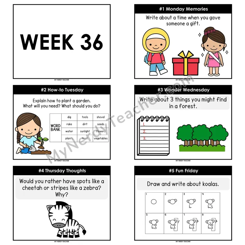 2nd & 3rd Grade Daily Writing Prompts — Week 36 (Printable PDF)