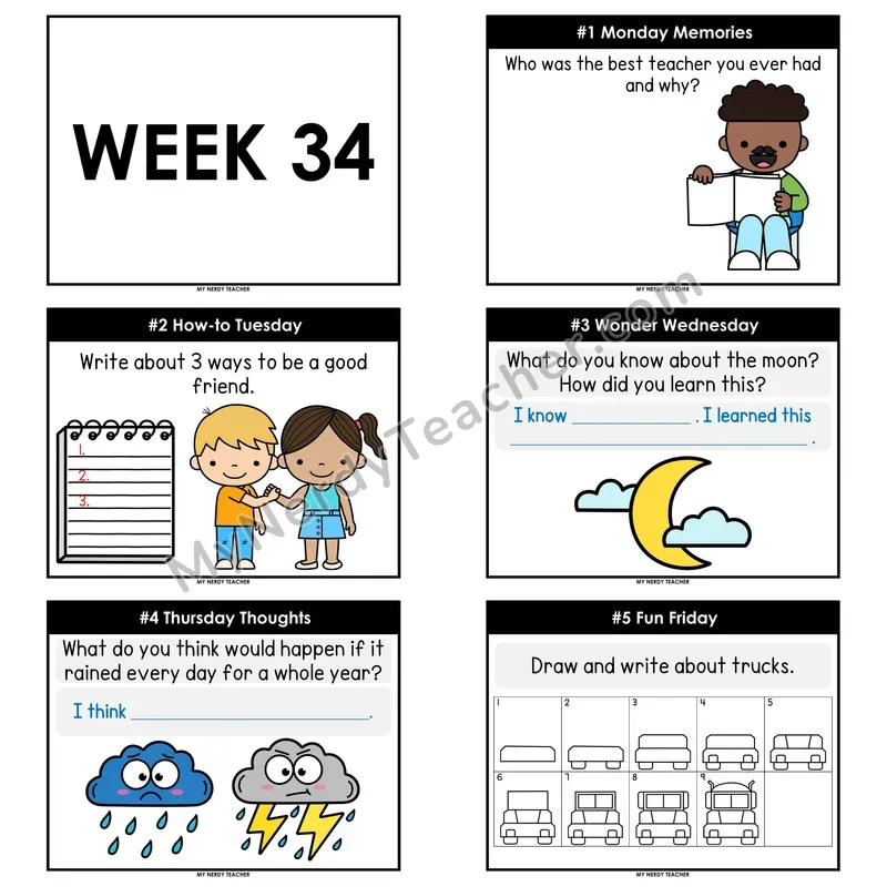 2nd & 3rd Grade Daily Writing Prompts — Week 34 (Printable PDF)