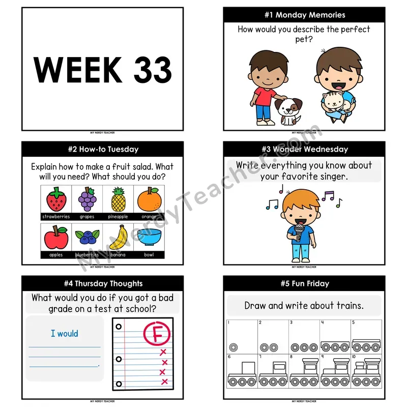 2nd & 3rd Grade Daily Writing Prompts — Week 33 (Printable PDF)