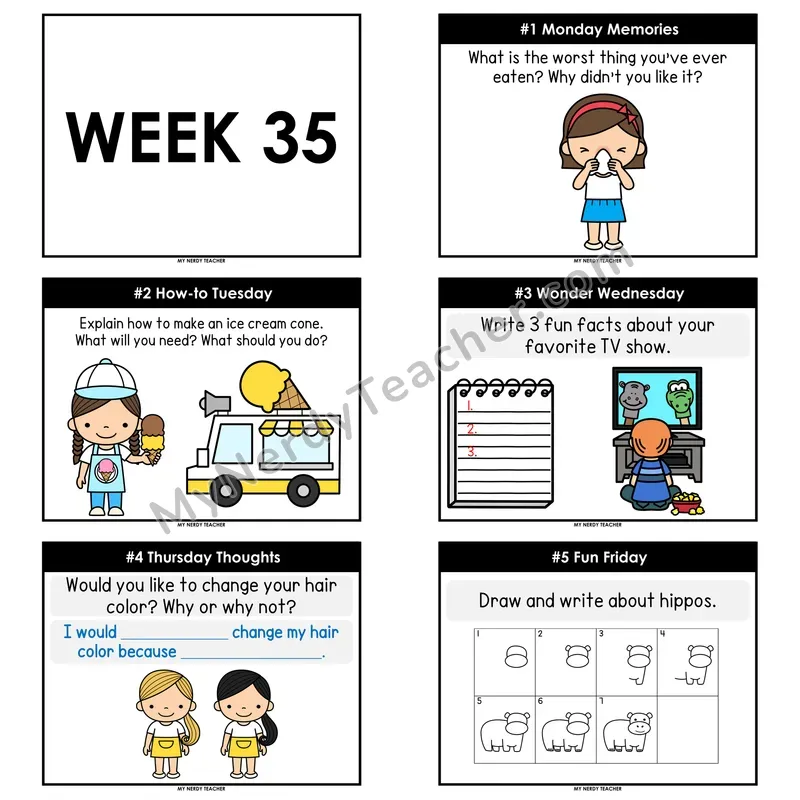 2nd & 3rd Grade Daily Writing Prompts — Week 35 (Printable PDF)