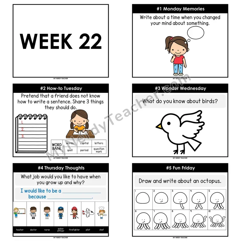 2nd & 3rd Grade Daily Writing Prompts — Week 22 (Printable PDF)