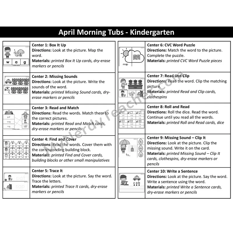 Short Vowel CVC Task Cards - April Garden & Insects (Black & White)