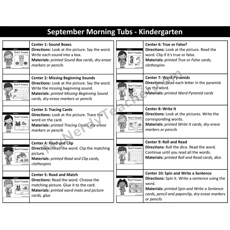 Short Vowel CVC Task Cards - May Ocean & Summer (Black & White)