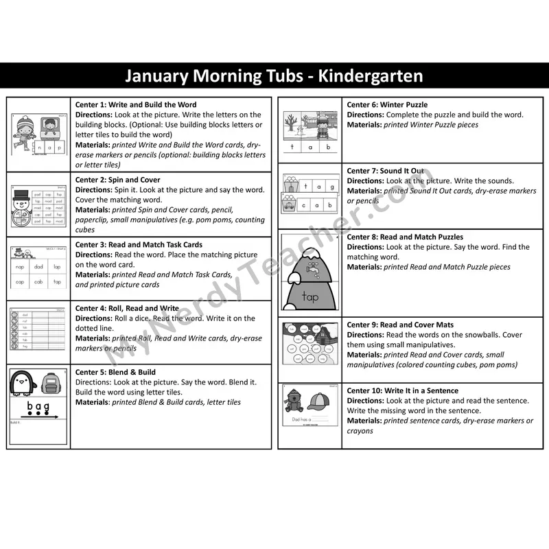 Short Vowel CVC Task Cards - January Winter Animals (Black & White)