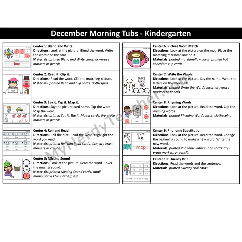 Short Vowel CVC Task Cards - December Winter (Color)