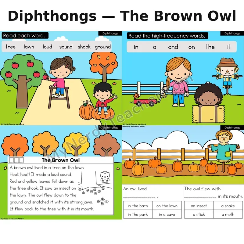 Diphthongs Decodable Reader (Digital) — Fall: The Brown Owl