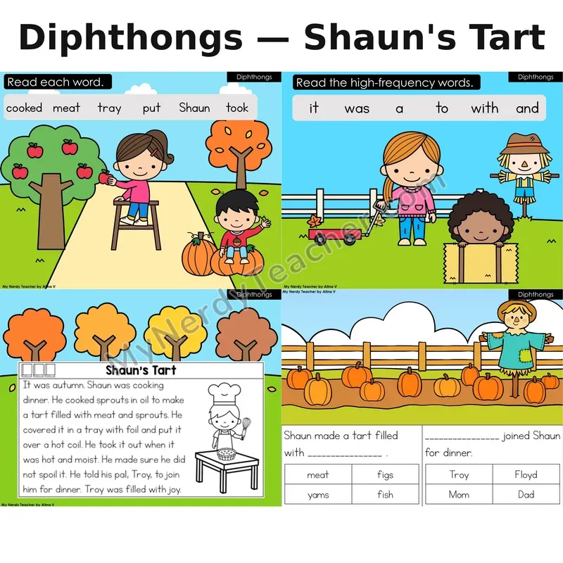 Diphthongs Decodable Reader (Digital) — Fall: Shaun's Tart