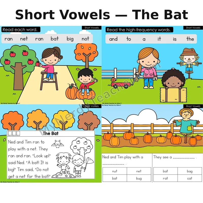 Short Vowels Decodable Reader (Digital) — Fall: The Bat