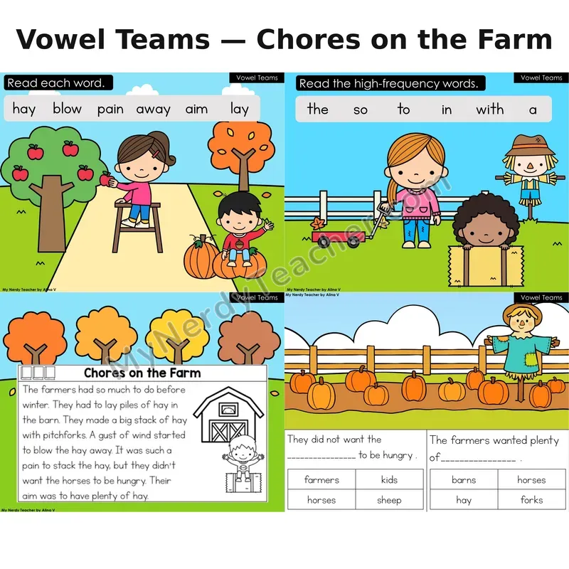 Vowel Teams Decodable Reader (Digital) — Fall: Chores on the Farm