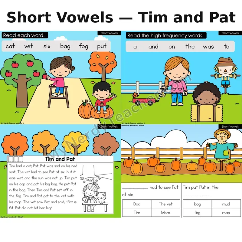 Short Vowels Decodable Reader (Digital) — Fall: Tim and Pat