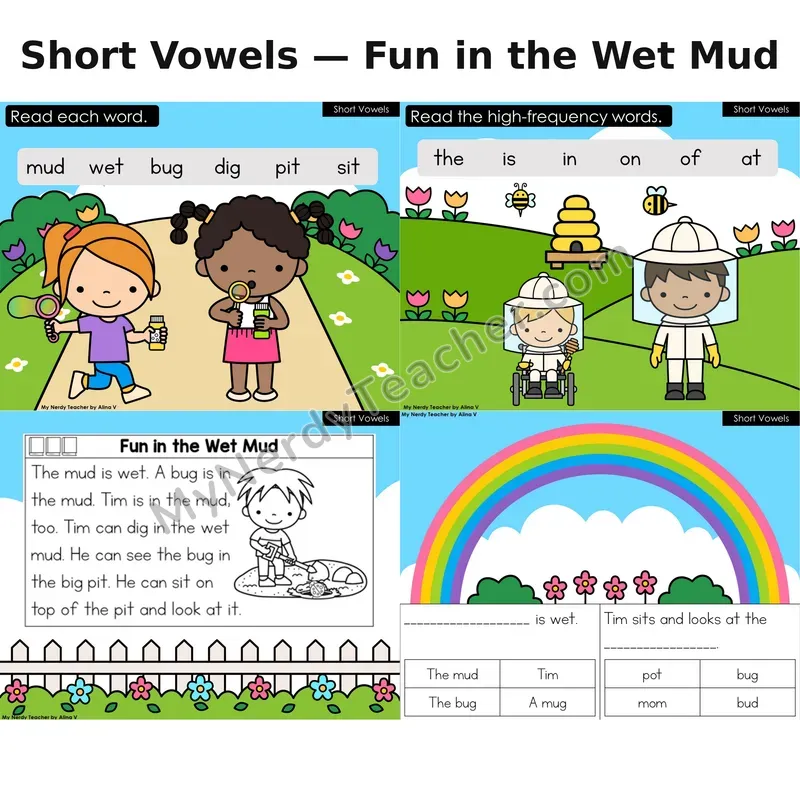 Short Vowels Decodable Reader (Digital) — Spring: Fun in the Wet Mud