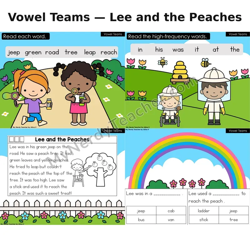 Vowel Teams Decodable Reader (Digital) — Spring: Lee and the Peaches