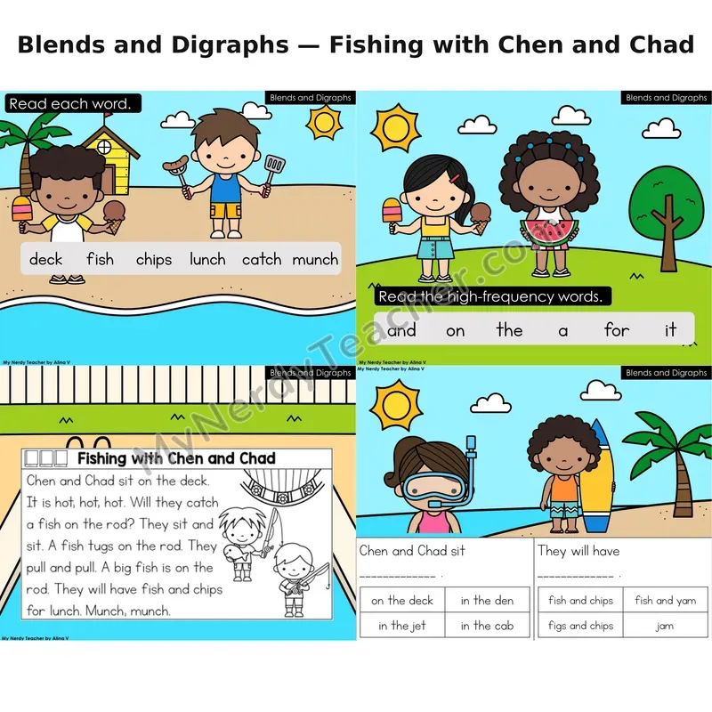 Blends and Digraphs Decodable Reader (Digital) — Summer: Fishing with Chen and Chad