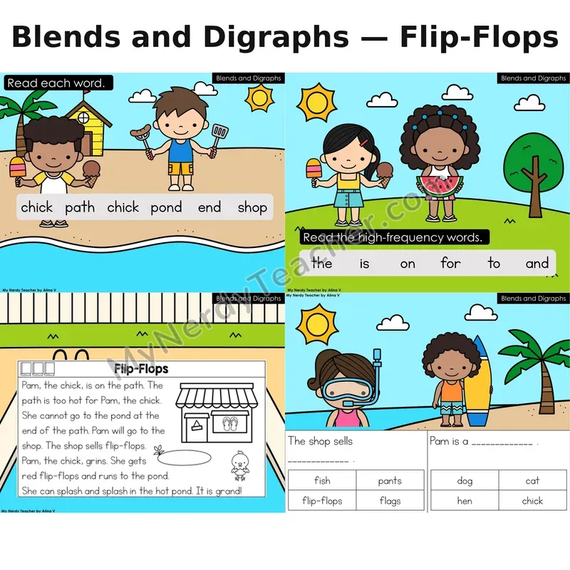 Blends and Digraphs Decodable Reader (Digital) — Summer: Flip-Flops