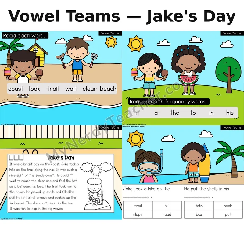 Vowel Teams Decodable Reader (Digital) — Summer: Jake's Day