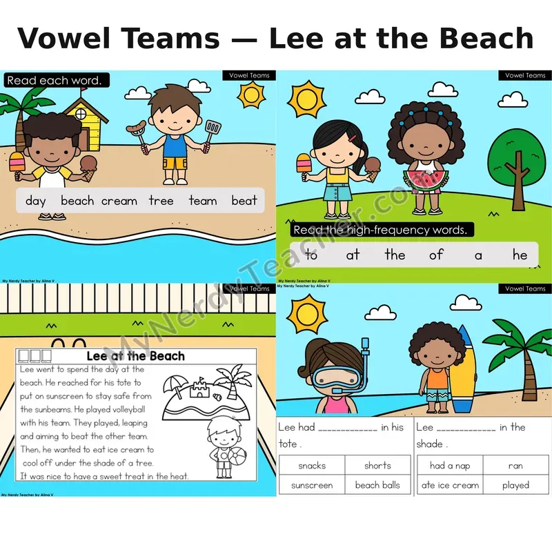 Vowel Teams Decodable Reader (Digital) — Summer: Lee at the Beach