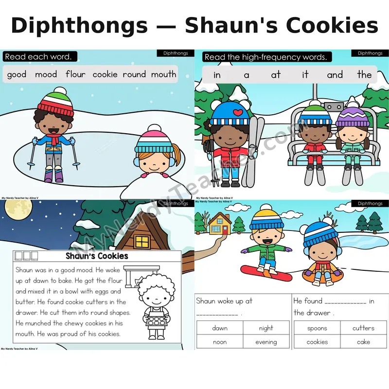 Diphthongs Decodable Reader (Digital) — Winter: Shaun's Cookies