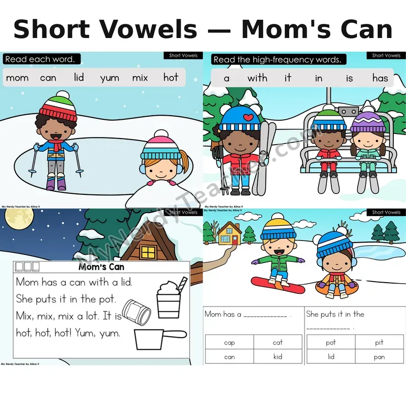 Short Vowels Decodable Reader (Digital) — Winter: Mom's Can