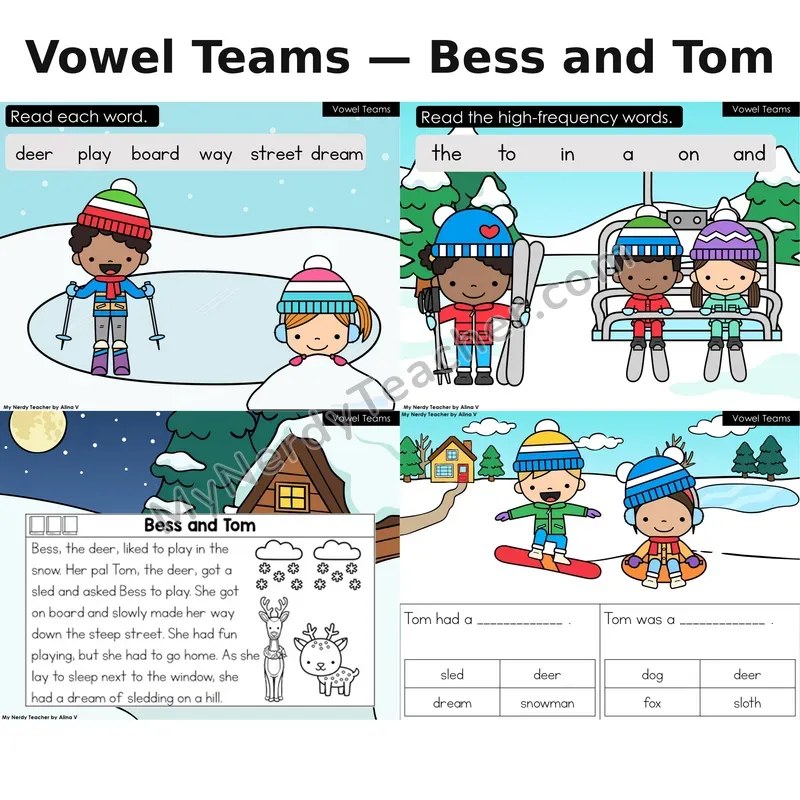 Vowel Teams Decodable Reader (Digital) — Winter: Bess and Tom