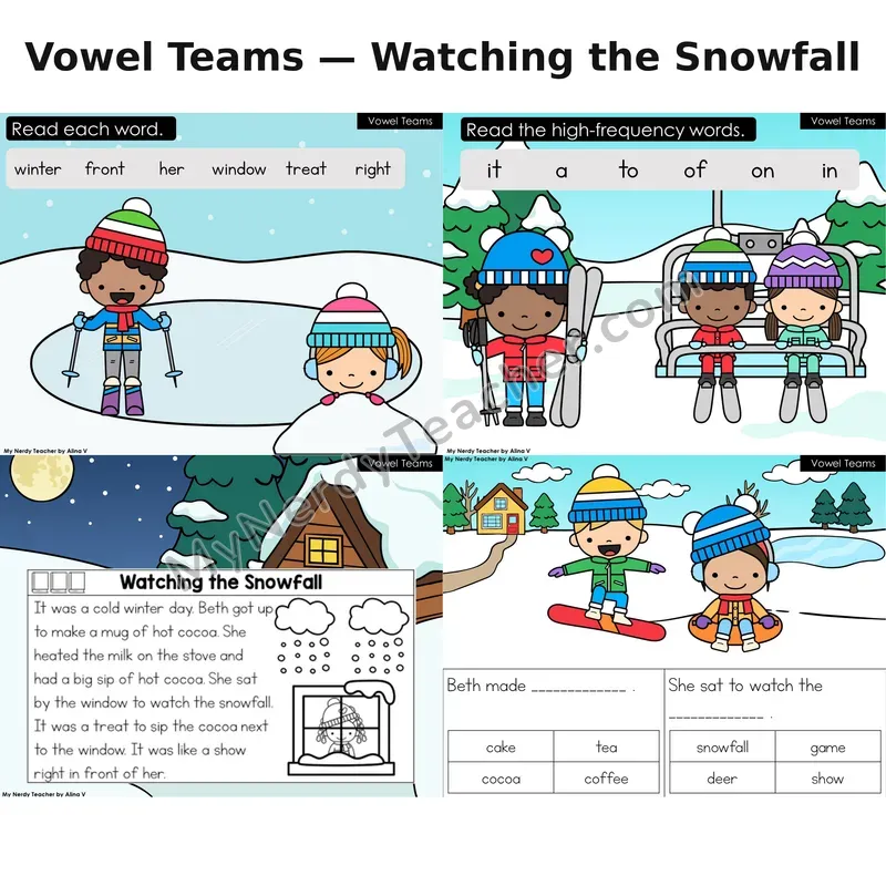 Vowel Teams Decodable Reader (Digital) — Winter: Watching the Snowfall