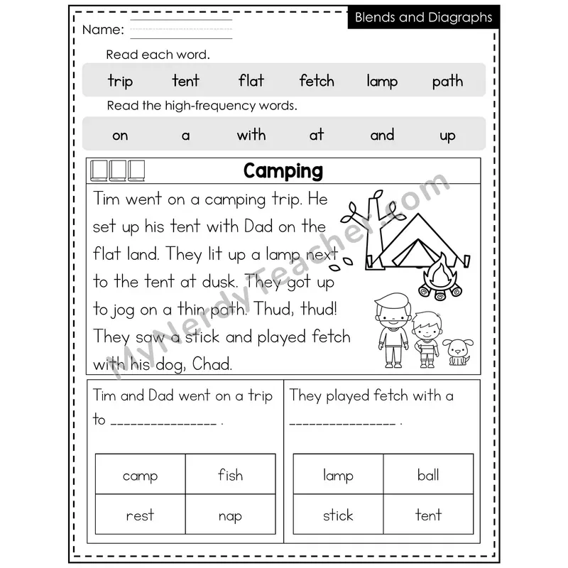 Blends and Digraphs Decodable Reader — Fall: Camping