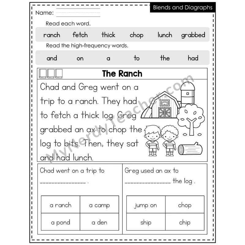 Blends and Digraphs Decodable Reader — Fall: The Ranch
