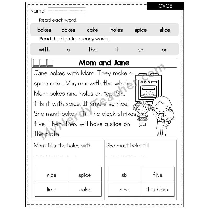 CVCe Silent E Decodable Reader — Fall: Mom and Jane