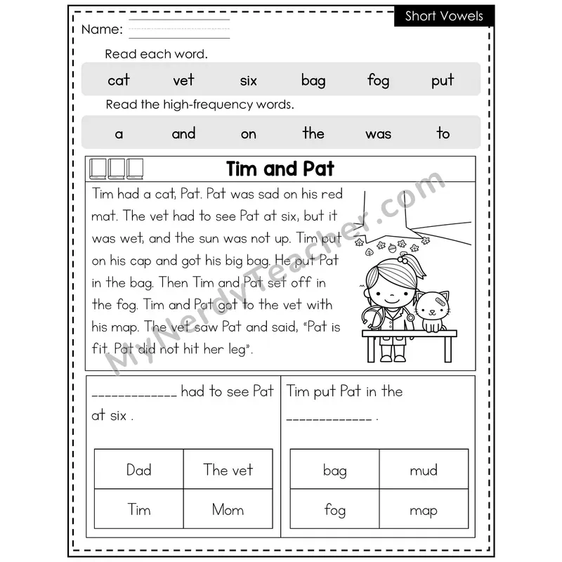 Short Vowels Decodable Reader — Fall: Tim and Pat
