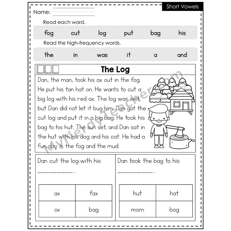 Short Vowels Decodable Reader — Fall: The Log