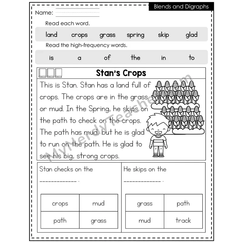 Blends and Digraphs Decodable Reader — Spring: Stan's Crops
