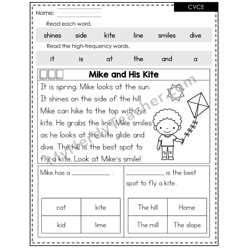 CVCe Silent E Decodable Reader — Spring: Mike and His Kite
