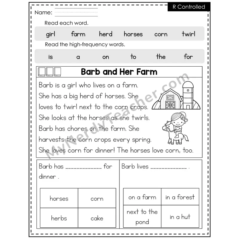 R-Controlled Vowels Decodable Reader — Spring: Barb and Her Farm