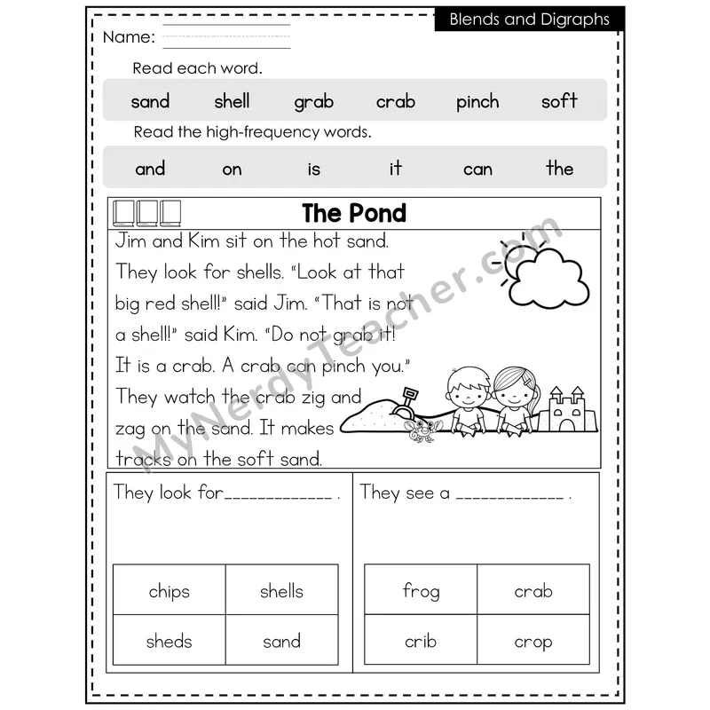 Blends and Digraphs Decodable Reader — Summer: The Pond