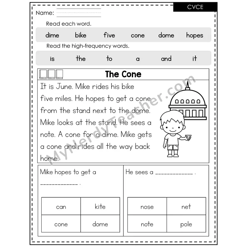 CVCe Silent E Decodable Reader — Summer: The Cone
