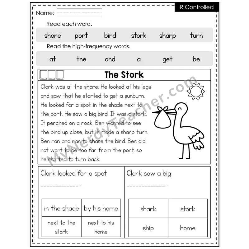R-Controlled Vowels Decodable Reader — Summer: The Stork