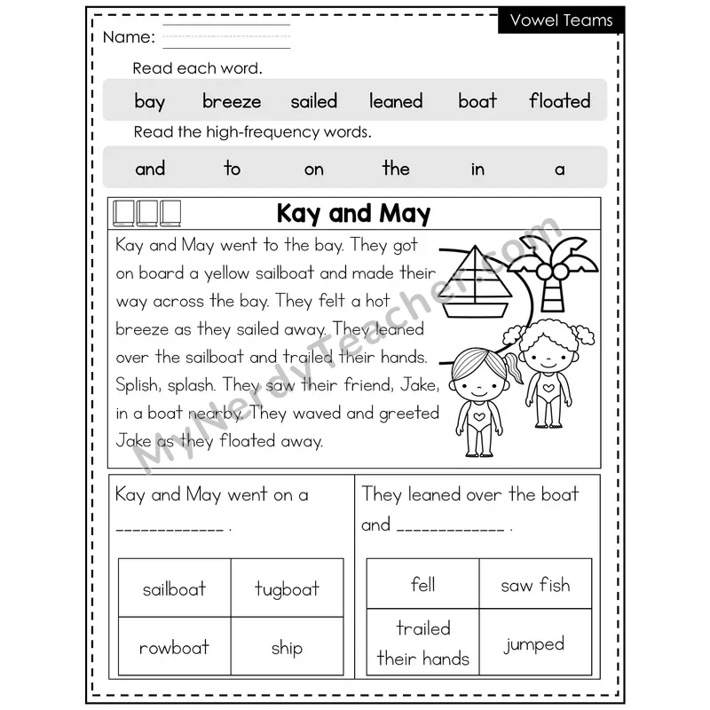Vowel Teams Decodable Reader — Summer: Kay and May