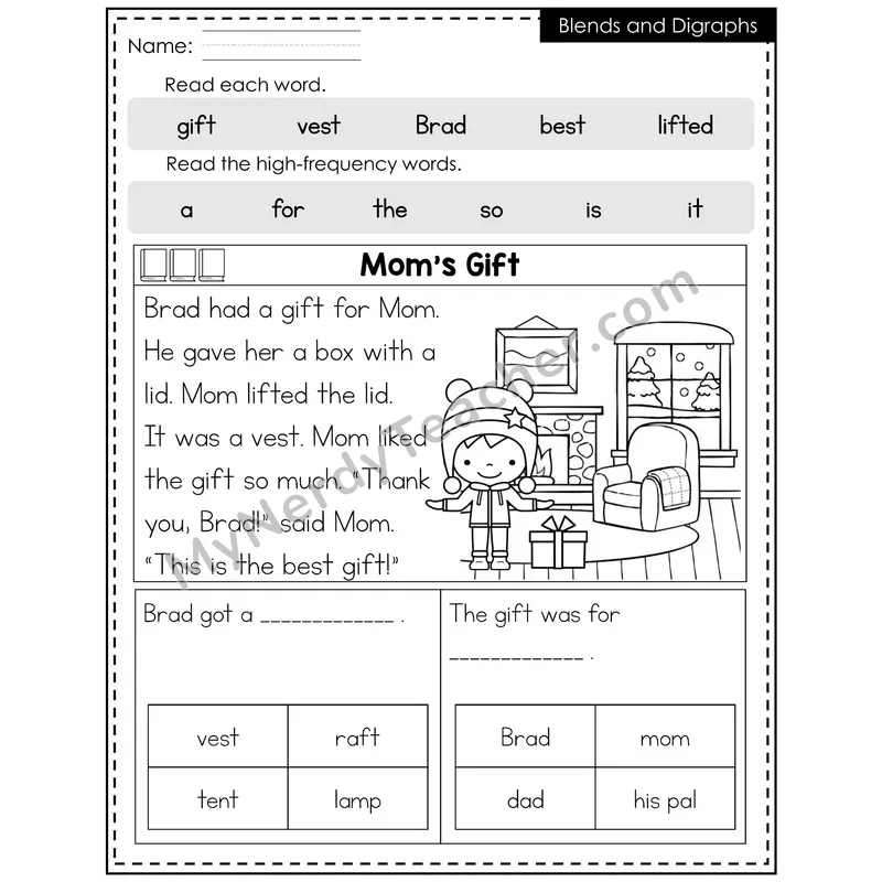 Blends and Digraphs Decodable Reader — Winter: Mom's Gift