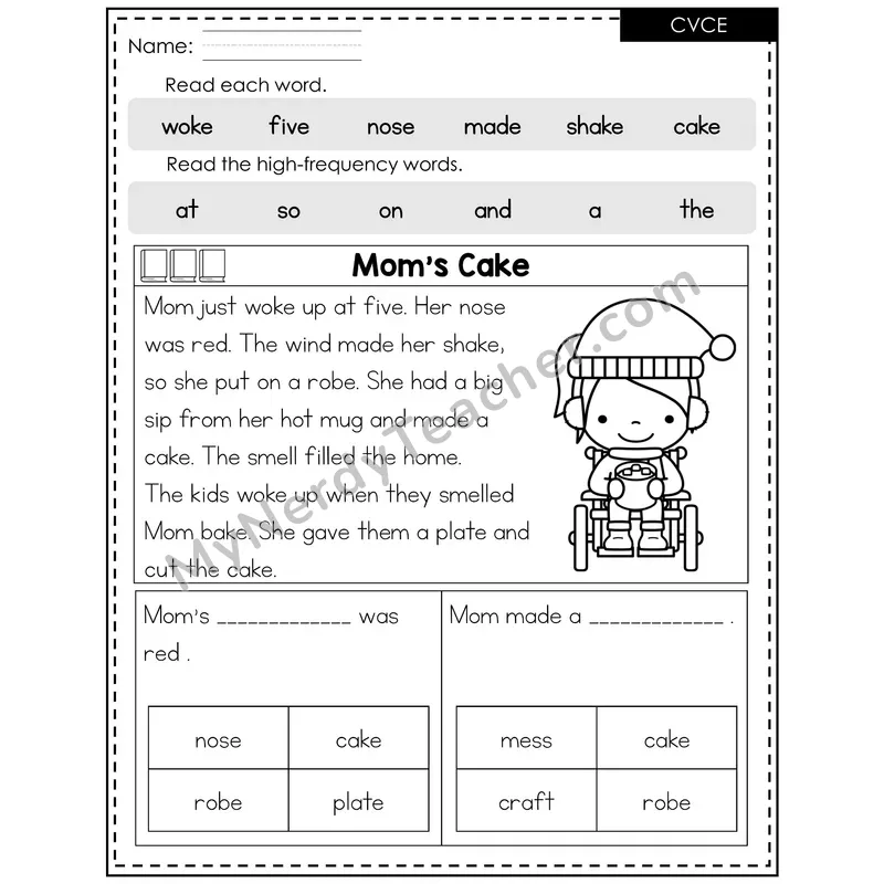 CVCe Silent E Decodable Reader — Winter: Mom's Cake