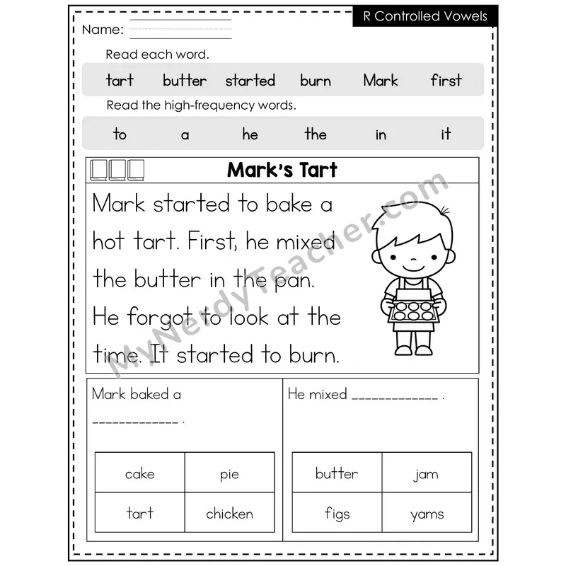 R-Controlled Vowels Decodable Reader — Winter: Mark's Tart