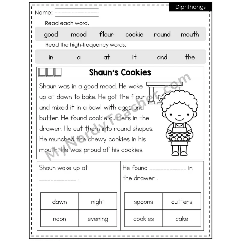 Diphthongs Decodable Reader — Winter: Shaun's Cookies