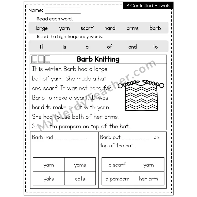 R-Controlled Vowels Decodable Reader — Winter: Barb Knitting