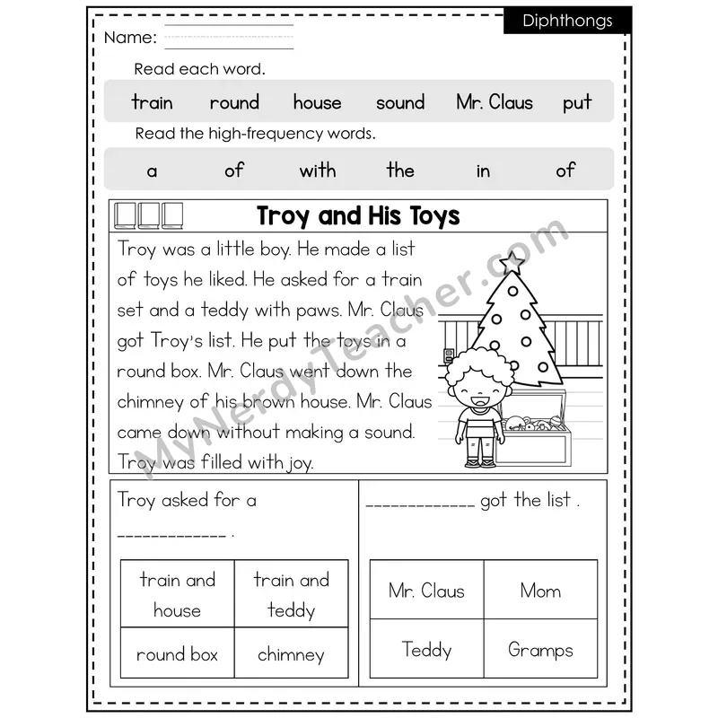 Diphthongs Decodable Reader — Winter: Troy and His Toys