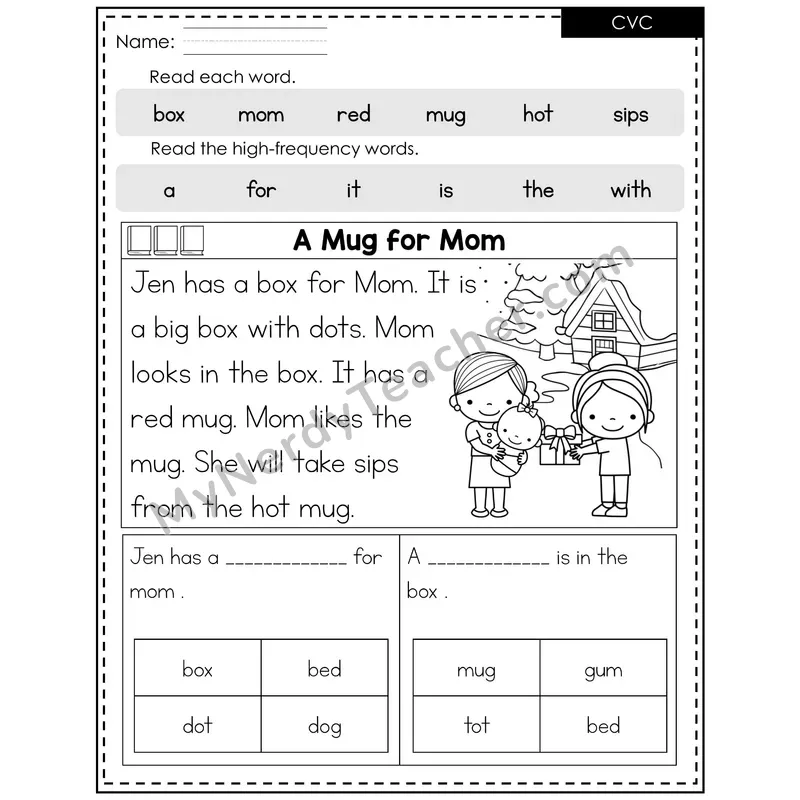 Short Vowels Decodable Reader — Winter: A Mug for Mom