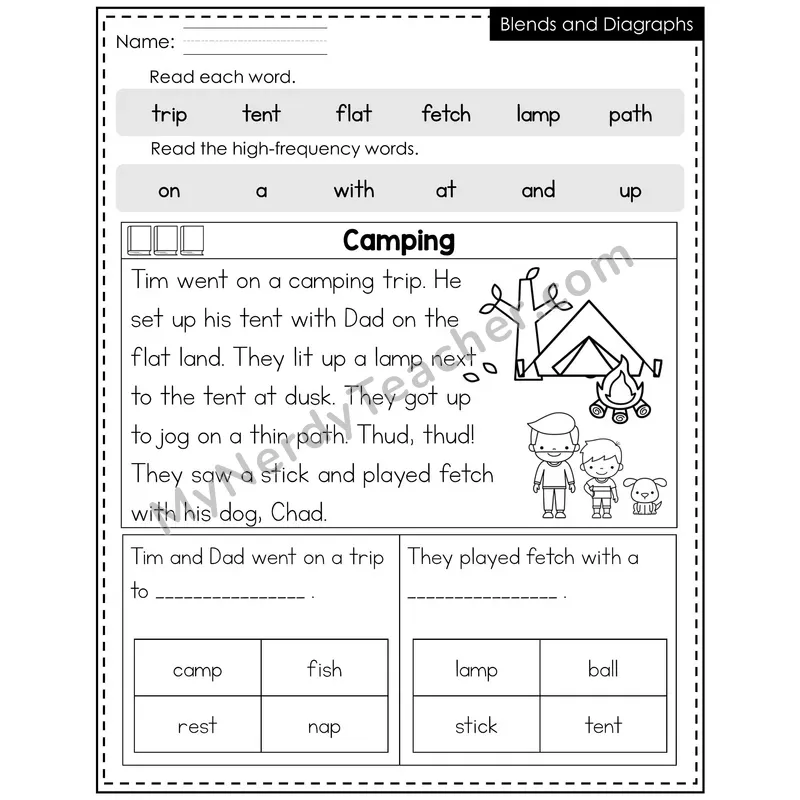 Blends and Digraphs Decodable Reader (Editable) — Fall: Camping