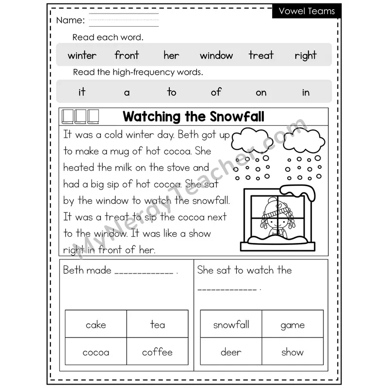 Vowel Teams Decodable Reader — Winter: Watching the Snowfall