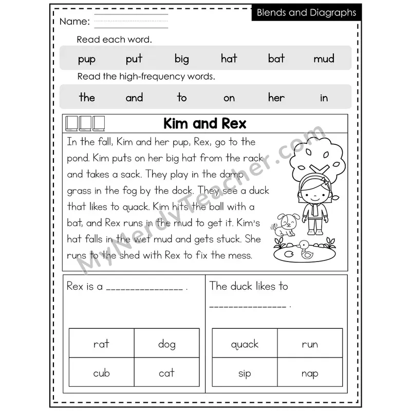 Blends and Digraphs Decodable Reader (Editable) — Fall: Kim and Rex