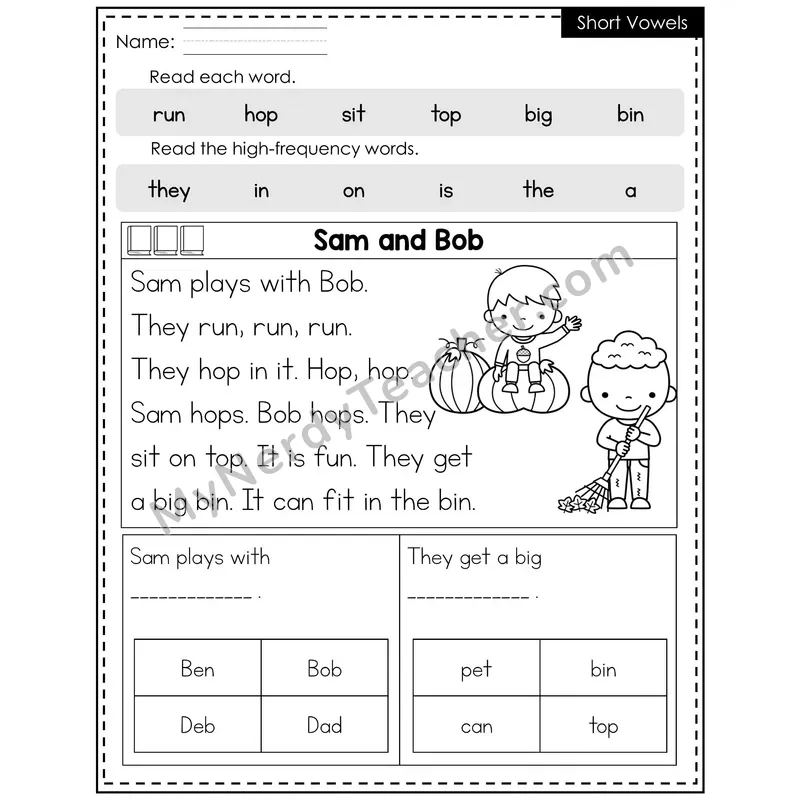 Short Vowels Decodable Reader (Editable) — Fall: Sam and Bob