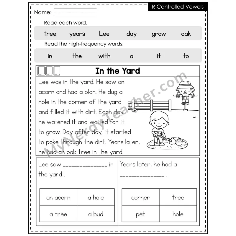 R-Controlled Vowels Decodable Reader (Editable) — Fall: In the Yard