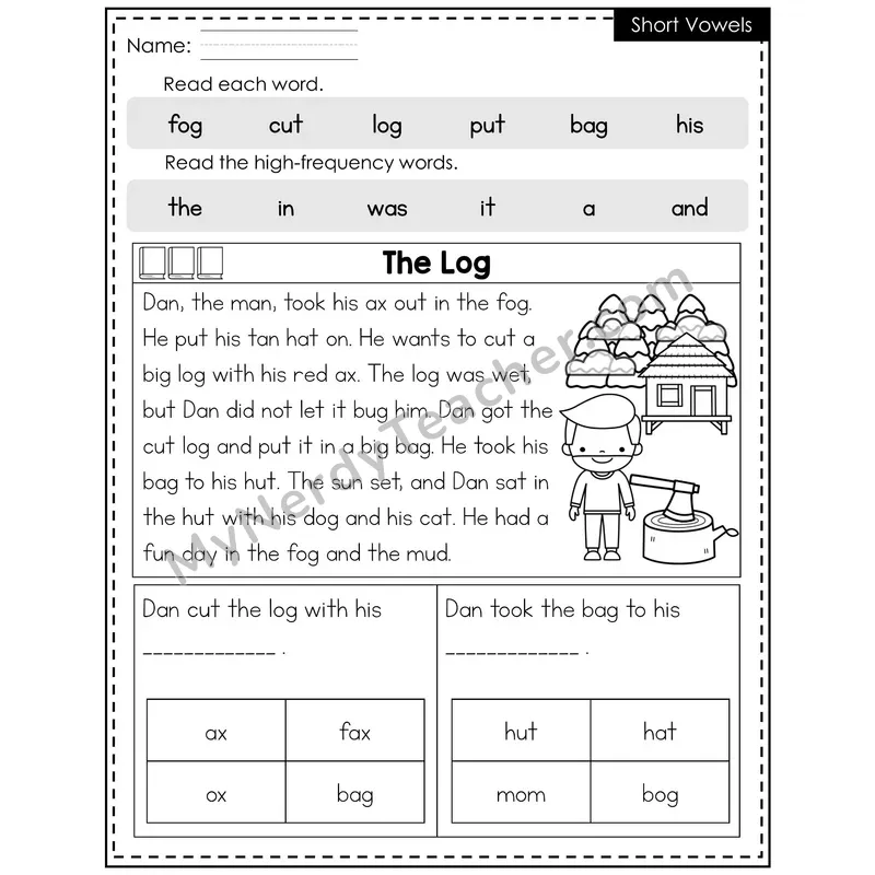 Short Vowels Decodable Reader (Editable) — Fall: The Log